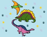 Dibujo Tres clases de dinosaurios pintado por linda423