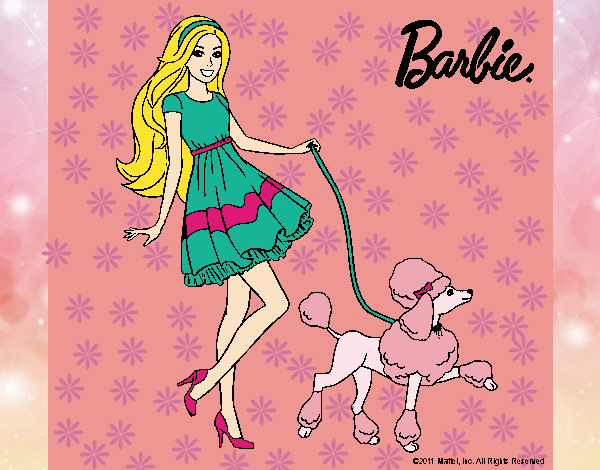 Barbie paseando a su mascota