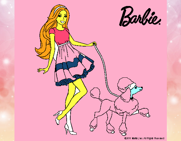 Barbie paseando a su mascota