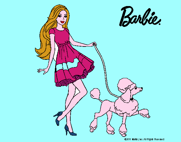 Barbie paseando a su mascota