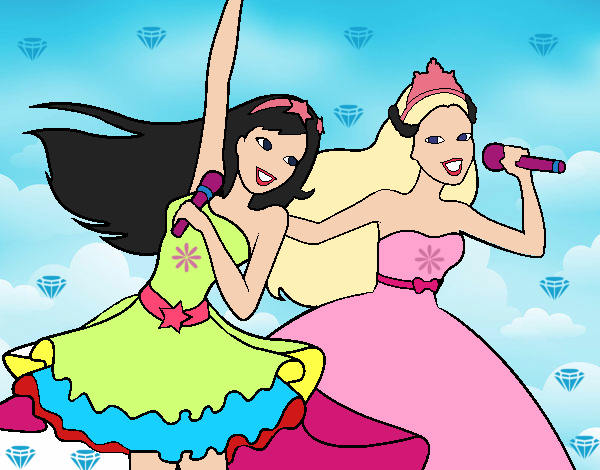 Barbie y la princesa cantando