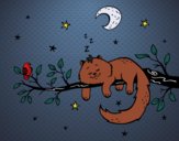 Dibujo El gato y la luna pintado por JRCECILIA