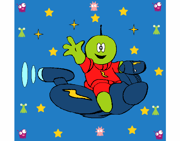 Dibujo Marcianito en moto espacial pintado por ball123