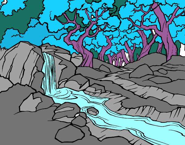 Dibujo Paisaje de bosque con un río pintado por monke