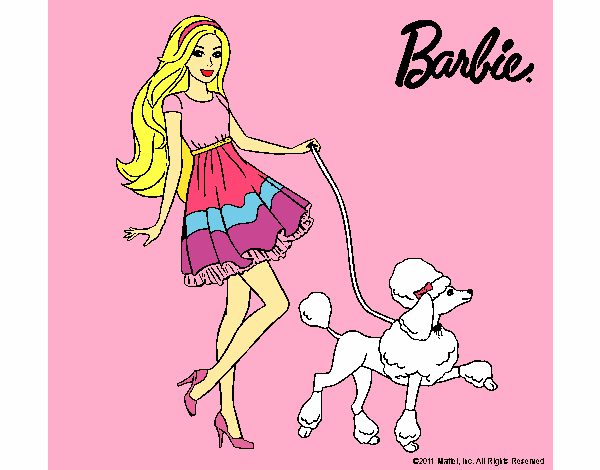 Barbie paseando a su mascota