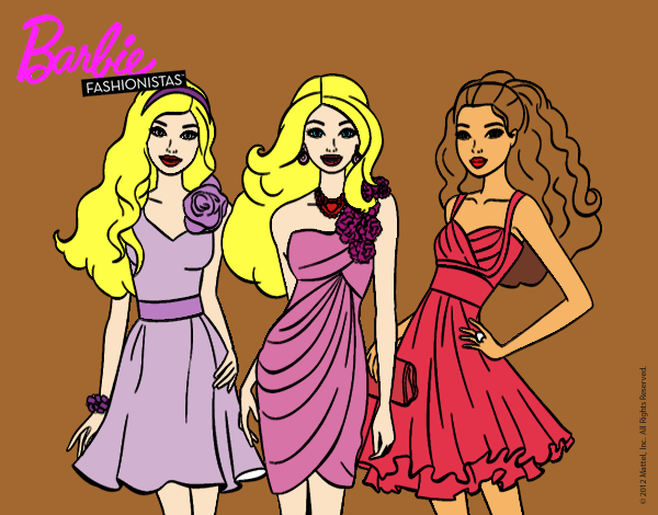 Dibujo Barbie y sus amigas vestidas de fiesta pintado por sofia04