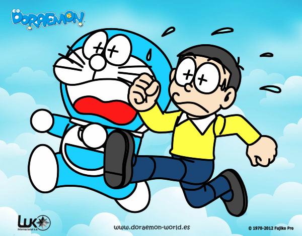 Doraemon y Nobita corriendo