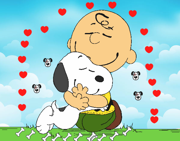 Snoopy y Carlitos abrazados