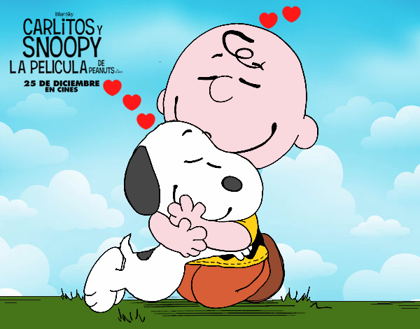 Snoopy y Carlitos abrazados