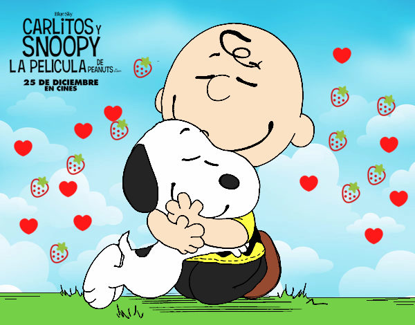 Snoopy y Carlitos abrazados