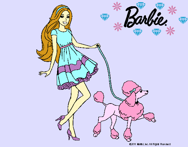 Barbie paseando a su mascota