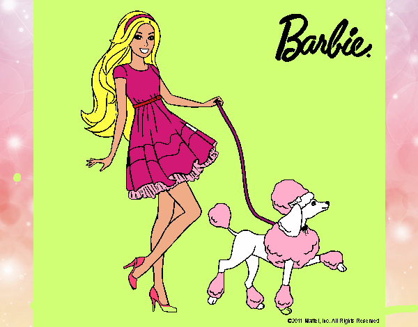 Barbie paseando a su mascota