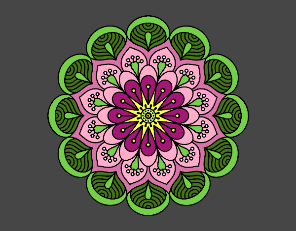 Dibujo Mandala flor y hojas pintado por michinita