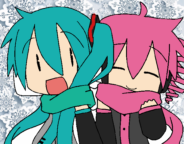 Miku y Len con bufanda