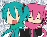 Miku y Len con bufanda