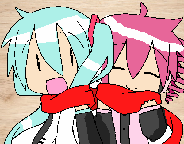 Miku y Len con bufanda