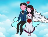 Recién casados en una nube