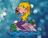 Dibujo Sirena sentada en una roca con una caracola pintado por emily123