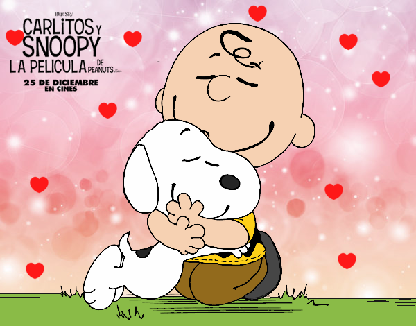 Snoopy y Carlitos abrazados