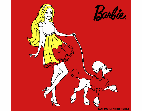 Barbie paseando a su mascota