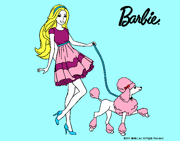 Barbie paseando a su mascota