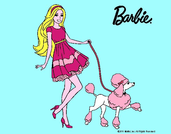 Barbie paseando a su mascota