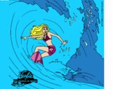 Barbie practicando surf