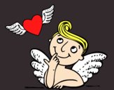 Cupido y corazón con alas