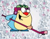 Pingüino jugando a hockey