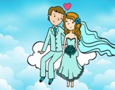 Recién casados en una nube