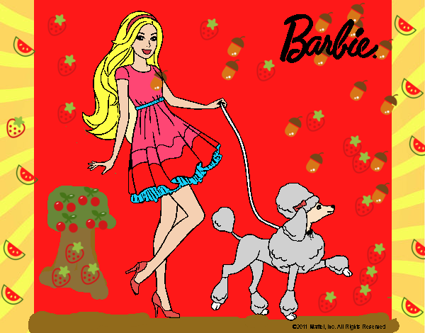 Barbie paseando a su mascota