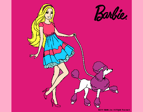 Barbie paseando a su mascota