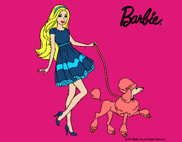 Barbie paseando a su mascota