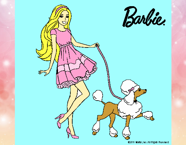 Barbie paseando a su mascota