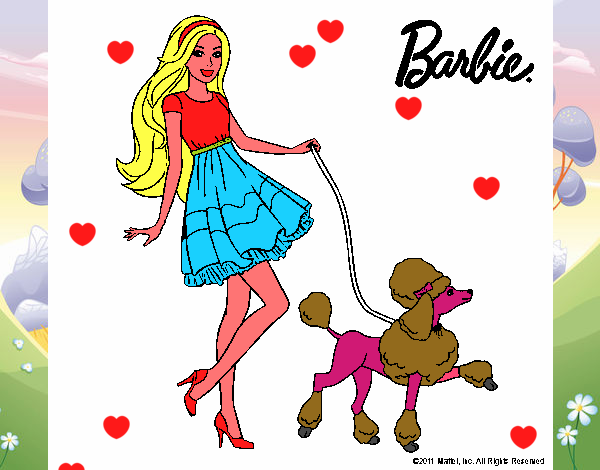 Barbie paseando a su mascota