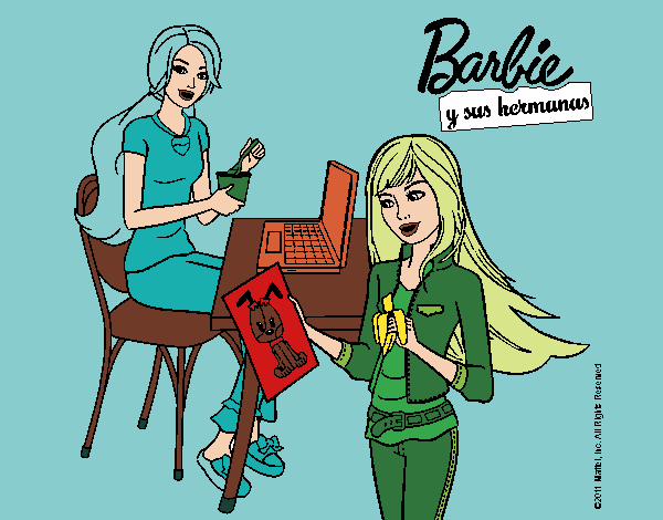 Barbie y su hermana merendando