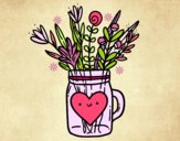 Dibujo Bote con flores silvestres y un corazón pintado por mangli