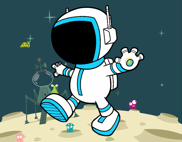 cosmonauta en la luna y aliens