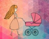 Dibujo Mamá con cochecito de bebé pintado por mangli