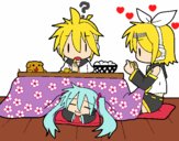 Miku, Rin y Len desayunando