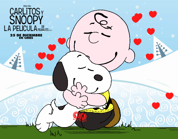 Snoopy y Carlitos abrazados