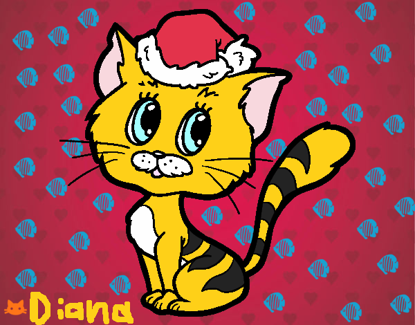 Dibujo Un gato navideño pintado por Diana345