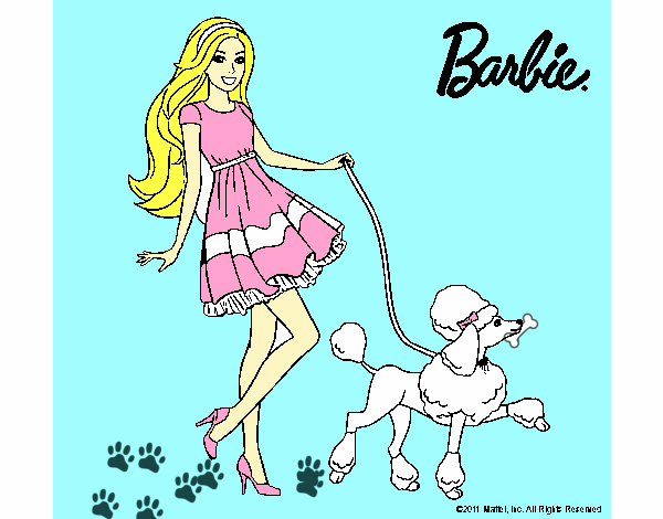 Barbie paseando a su mascota