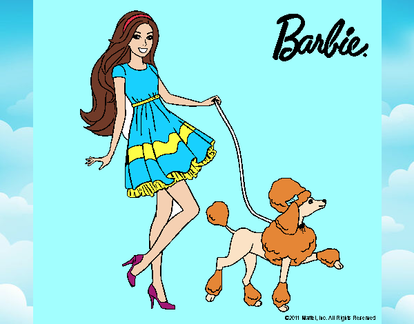 Barbie paseando a su mascota