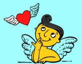 Cupido y corazón con alas