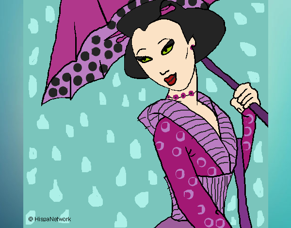 Dibujo Geisha con paraguas pintado por Minoart