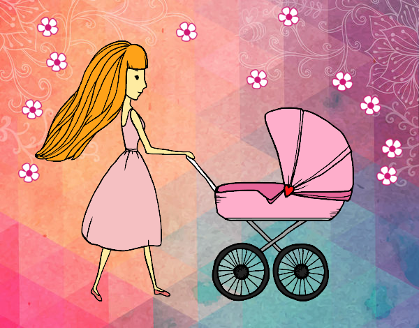 Dibujo Mamá con cochecito de bebé pintado por LunaLunita