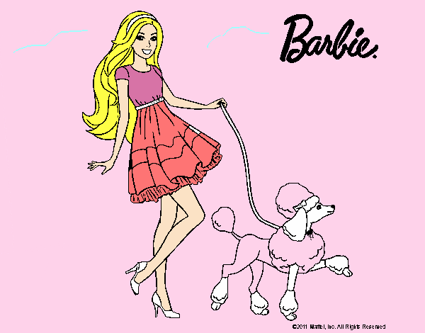 Barbie paseando a su mascota