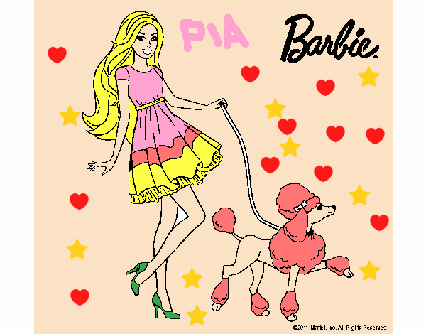 Barbie paseando a su mascota