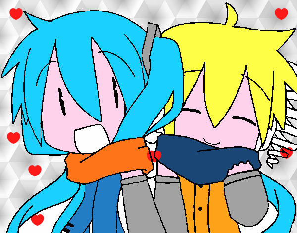 Miku y Len con bufanda